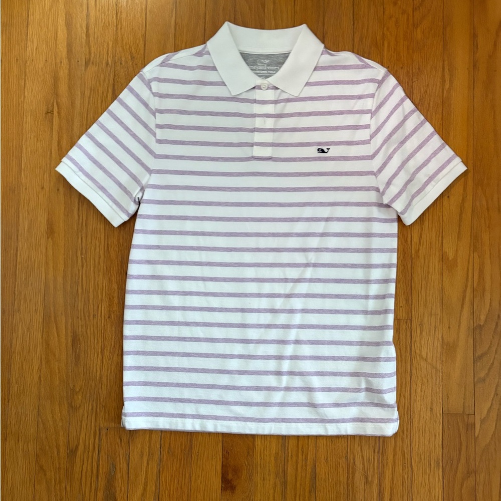 Vineyard Vines White and Purple Striped Polo Shirt